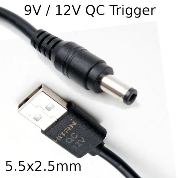 Кабель живлення для роутера WITRN UQC006 USB-A to DC 5.5x2.5мм 12V, QC 2.0/3.0, 1м Чорний UQC006 фото