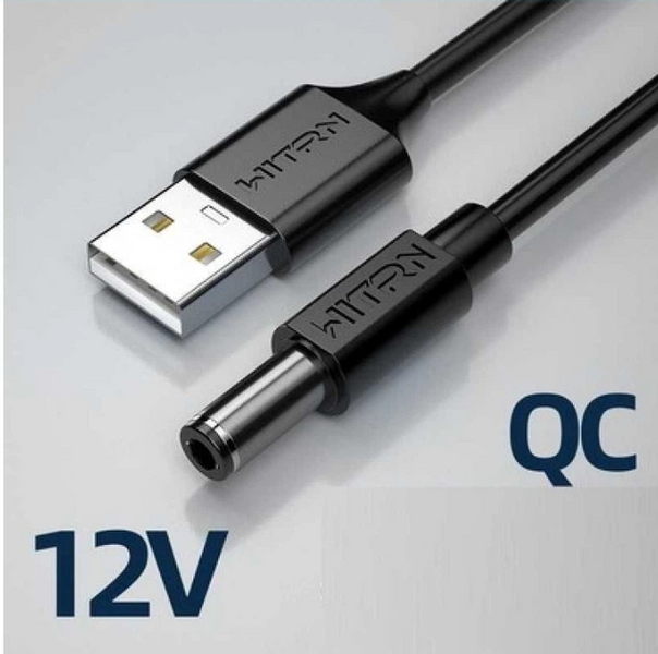 Кабель живлення для роутера WITRN UQC006 USB-A to DC 5.5x2.5мм 12V, QC 2.0/3.0, 1м Чорний UQC006 фото