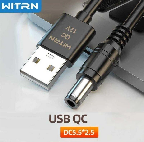 Кабель живлення для роутера WITRN UQC006 USB-A to DC 5.5x2.5мм 12V, QC 2.0/3.0, 1м Чорний UQC006 фото