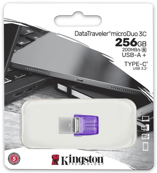 USB-флеш накопичувач Kingston DataTraveler microDuo 3C 256GB USB 3.0 + Type-C (DTDUO3CG3/256GB) DTDUO3CG3/256GB фото